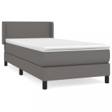 Cumpara ieftin Pat box spring cu saltea, gri, 80x200 cm, piele ecologica