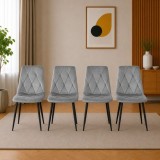 Set 4 scaune bucatarie si living Libra, catifea gri, picioare metal negru