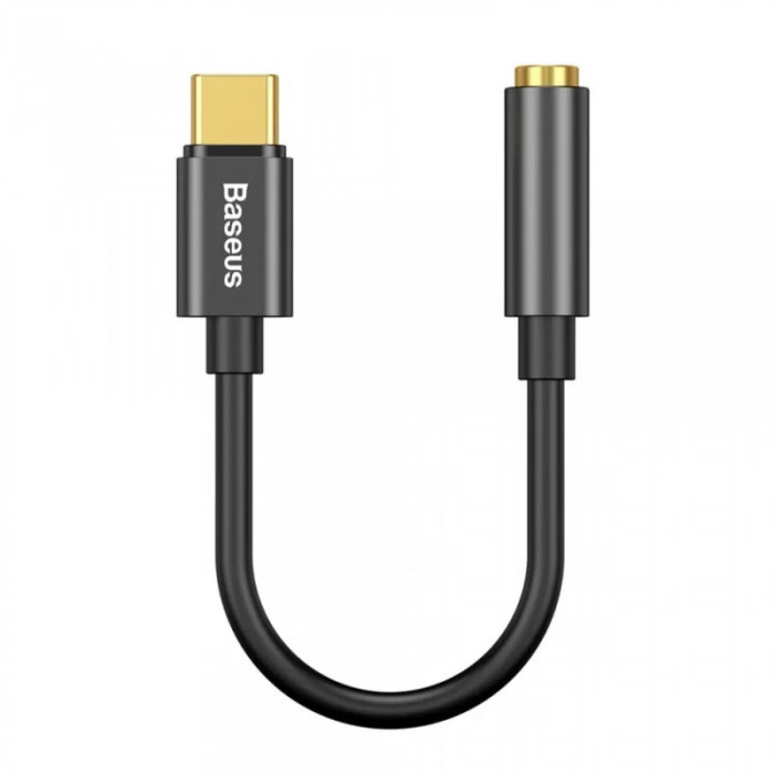 Cablu Adaptor Baseus USB Type-C to Jack 3.5mm lungime 10.5 cm Negru