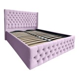 Pat Matrimonial Allegria tapitat cu somiera rabatabila diverse dimensiuni, culoare roz - 140x200