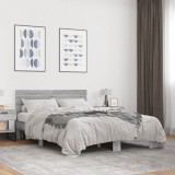 VidaXL Cadru de pat, gri sonoma, 135x190 cm, lemn prelucrat și metal