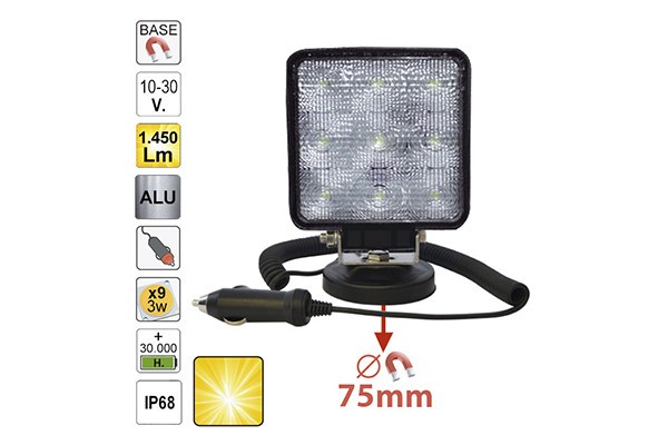 Proiector De Lucru Cu Led. Patrat. Lumina Difuza. Baza Magnetica Jbm