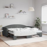 vidaXL Pat de zi cu extensie și saltele, gri &icirc;nchis, 90x190 cm, textil