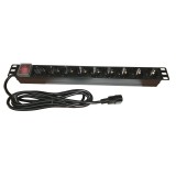 Bara alimentare aluminiu / PDU, 19 inch, 9 prize Schuko, 16A, 3500W, 3x1.5, 3m, stecher C14 - EMTEX &quot;PDU9K-C14&quot; (timbru verde 2 lei)