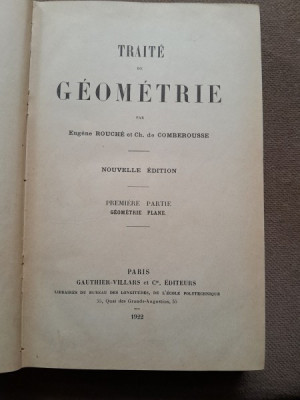 TRAITE DE GEOMETRIE - EUGENE ROUCHE prima parte geometrie plana foto