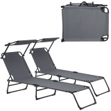 [casa.pro]&reg; Set 2 bucati sezlong cu trapa, 187 x 53 x 27 cm, otel/poliester, gri inchis HausGarden Leisure