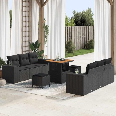 vidaXL Set de canapele pentru grădină 9 pcs Negru Rattan poli foto