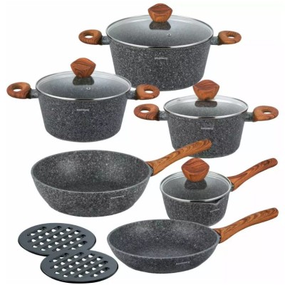 Set 6 oale din aluminiu turnat, cu strat marmorat gri, capac sticla, 16, 20,24,28cm, Klausberg foto