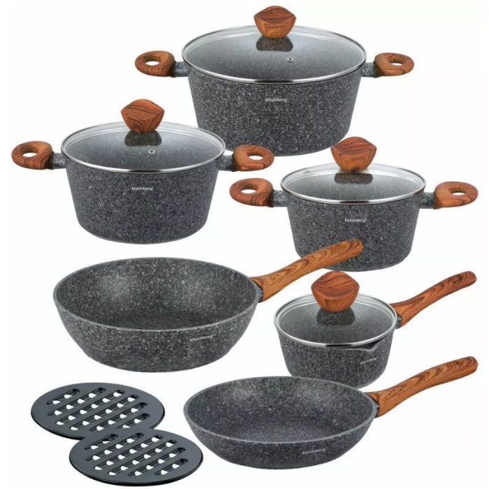 Set 6 oale din aluminiu turnat, cu strat marmorat gri, capac sticla, 16, 20,24,28cm, Klausberg