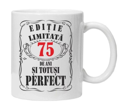 Cana alba personalizata &amp;quot;editie limitata&amp;quot;, 75 ani, INOVATIX&amp;reg;. 330ml foto