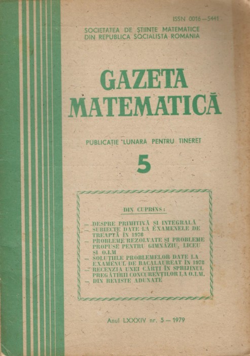 Rom&acirc;nia, Gazeta Matematică, nr. 5/1979