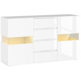 HOMCOM Bufet cu Lumini LED Reglabile prin Telecomandă, Mobilier de Sufragerie cu 4 Sertare și 2 Dulapuri, 120x34x70 cm, Alb | Aosom Romania