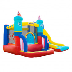 Castel Gonflabil 4 in 1 Outsunny pentru Copii de la 3 la 8 ani cu Tobogan, Trambulina, Piscina si Pompa inclusa, 265x260x200cm | Aosom RO