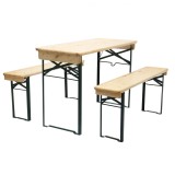 Set berarie cu masa pliabila, dreptunghiulara, 2 banci din lemn + metal, 4 locuri, pliant, natur