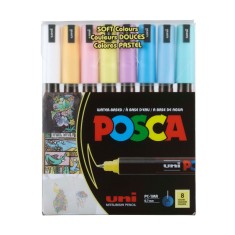 Set 8 Markere POSCA PC-1MR , Culori Pastelate, Varf Fin 0.7 mm Metalic