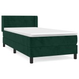 Cumpara ieftin Pat box spring cu saltea, verde inchis, 90x200 cm, catifea