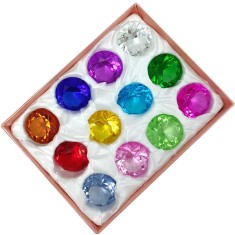 Set 12 pietre ale dorințelor, cristale k9 formă diamant mare 4.5 cm, cutie satin