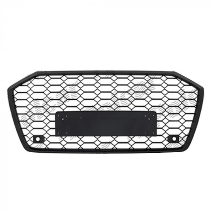 Grila masca fata AUDI A6 (C8), 03.2018-,cu 2 gauri pentru Senzori de parcare (PDC); Negru stralucitor; fara emblema