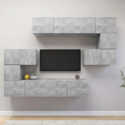 vidaXL Set de dulapuri TV, 8 piese, gri beton, lemn prelucrat 3079143 foto