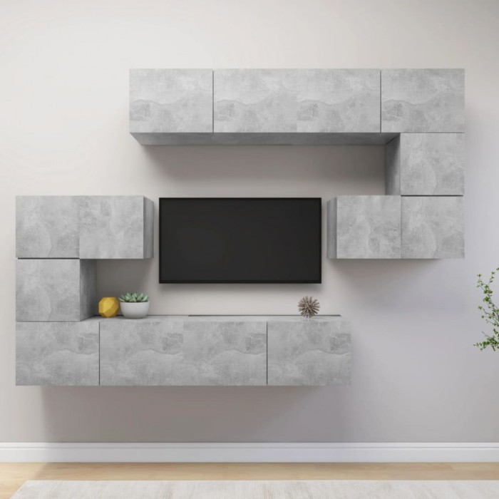 vidaXL Set de dulapuri TV, 8 piese, gri beton, lemn prelucrat 3079143