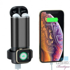 Acumulator Extern 3 in 1 Casti Apple AirPods Apple Watch iPhone Power Bank Negru foto