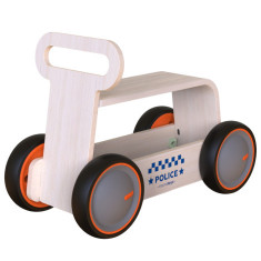 Jucarie din lemn 3 in 1 Politie DriveMe Wood: masinuta ride-on, premergator si carucior de jucarii MamaToyz