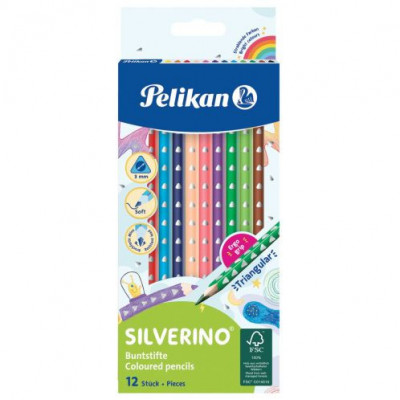 Creioane Color Silverino Lacuite, Set 12 Culori, Sectiune Triunghiulara foto