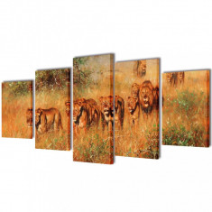 Set de tablouri pe p&amp;acirc;nză, imprimeu lei, 200 x 100 cm foto