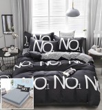 Cumpara ieftin Lenjerie Pat Bumbac Taiga Gri Negru, 4 Piese, Cearceaf Elastic 180x200 cm