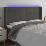 VidaXL Tăblie de pat cu LED, gri &icirc;nchis, 163x16x118/128 cm, catifea