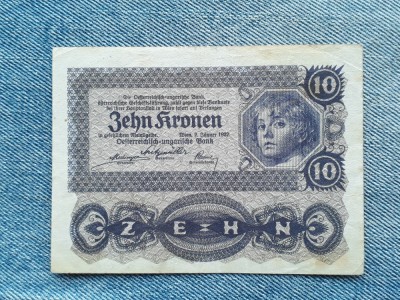 10 Kronen 1922 Austria / coroane / seria 630990 foto