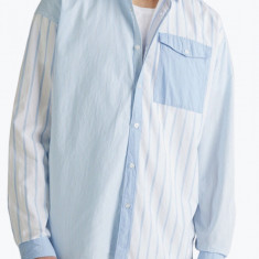 Camasa barbati cu imprimeu in dungi albastru deschis XL, Albastru deschis, XL INTL, XL (Z200: SIZE (3XSL -->5XL))