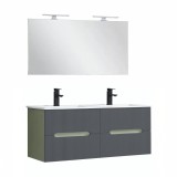 Set Mobilier Baie Leziter Trent 120 cm, Ceramica, 4 Sertare, Verde Maslin-Gri Antracit, Suspendat