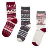 șosete Crăciun Dama, Set 3 Perechi, Multicolor, Model Ecru, Gri și Bordo, Oem