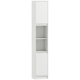 HOMCOM Coloană de baie, mobilier de depozitare cu 2 uși, 2 compartimente deschise, , 30 x 24 x 170 cm, alb | Aosom Romania