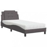 Cumpara ieftin Pat cu saltea, Zadar, gri, 90x190 cm, piele ecologica