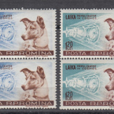 ROMANIA 1957 LP 447 CATELUSA LAIKA PRIMUL CALATOR IN COSMOS BLOCURI 4 TIMBRE MNH