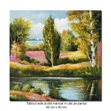Tablou pictat manual, Peisaj din natura, calmitate - 60x60cm ulei pe panza, Superb!