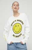 Cumpara ieftin Desigual hanorac de bumbac x Smiley femei, culoarea alb, cu imprimeu