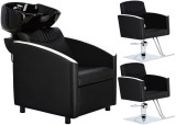 Set scafa coafor profesionala unitate spalare model Cruz 2 scaune coafura suport hidraulic pivotant picioare accesorii bol ceramic