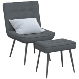 vidaXL Scaun de relaxare cu taburet, gri &icirc;nchis, catifea 4012328