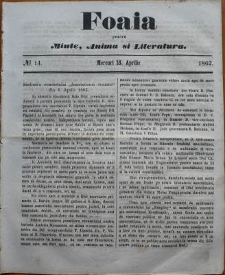 Ziarul Foaia pentru minte , inima si literatura , nr. 14 , 1862 , Klein foto