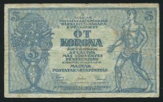 q420 UNGARIA BANCNOTA DE 5 korona coroane 1919 guvernul comunist KUN BELA frumoasa