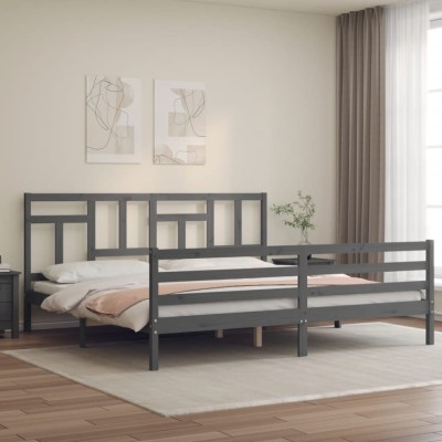 vidaXL Cadru pat cu tăblie 200x200 cm, gri, lemn masiv 3194983 foto