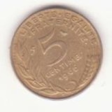 Franța 5 centimes 1966, primul an de batere.
