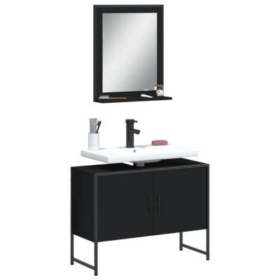 vidaXL Set dulapuri de baie, 2 piese, negru, lemn prelucrat foto