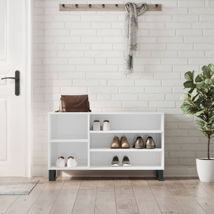 Pantofar, alb extralucios, 102x36x60 cm, lemn compozit