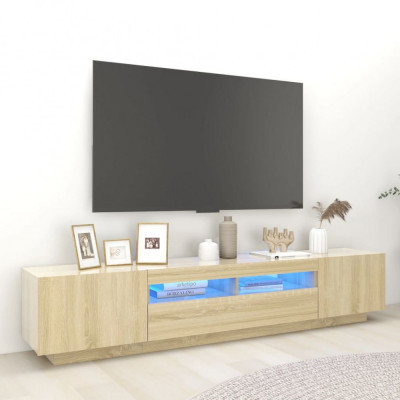 vidaXL Comodă TV cu lumini LED, stejar sonoma, 200x35x40 cm foto