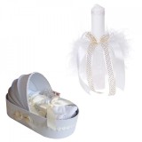 Trusou botez in landou si lumanare cu floricele, decor crem Denikos&reg; 104