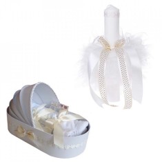 Trusou botez in landou si lumanare cu floricele, decor crem Denikos&reg; 104